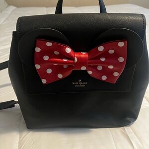 Kate Spade Disney Minnie Black Backpack with Red Polka Dot Bow Accent